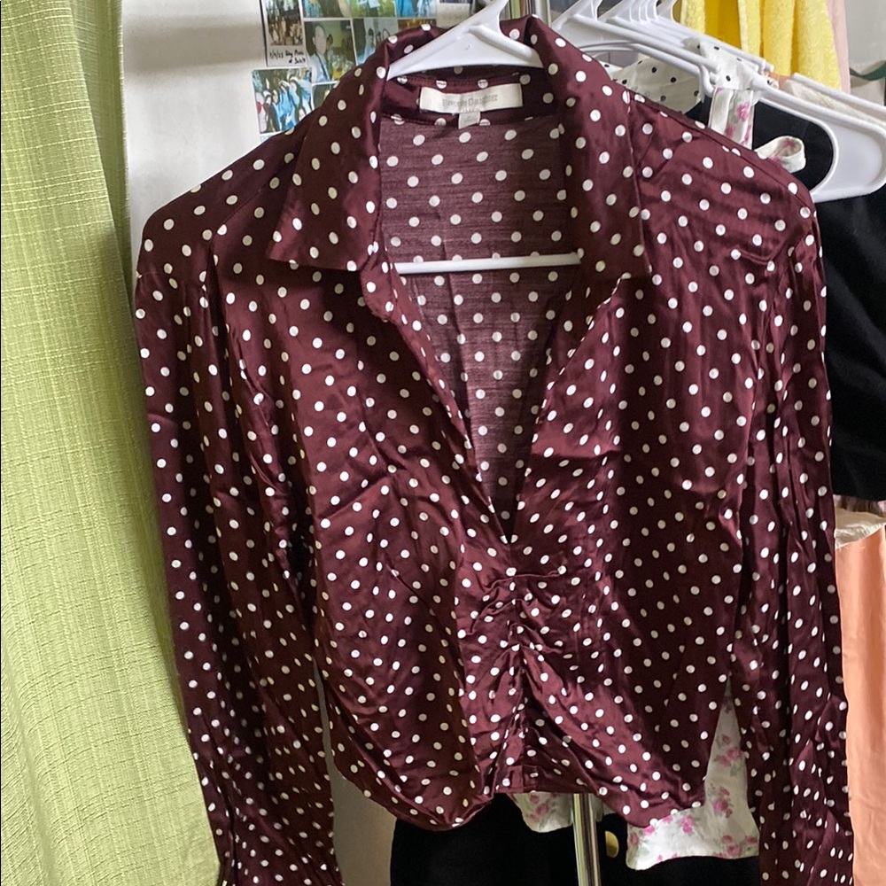 Favorite Daughter Red Button Down Ruched Crop Top